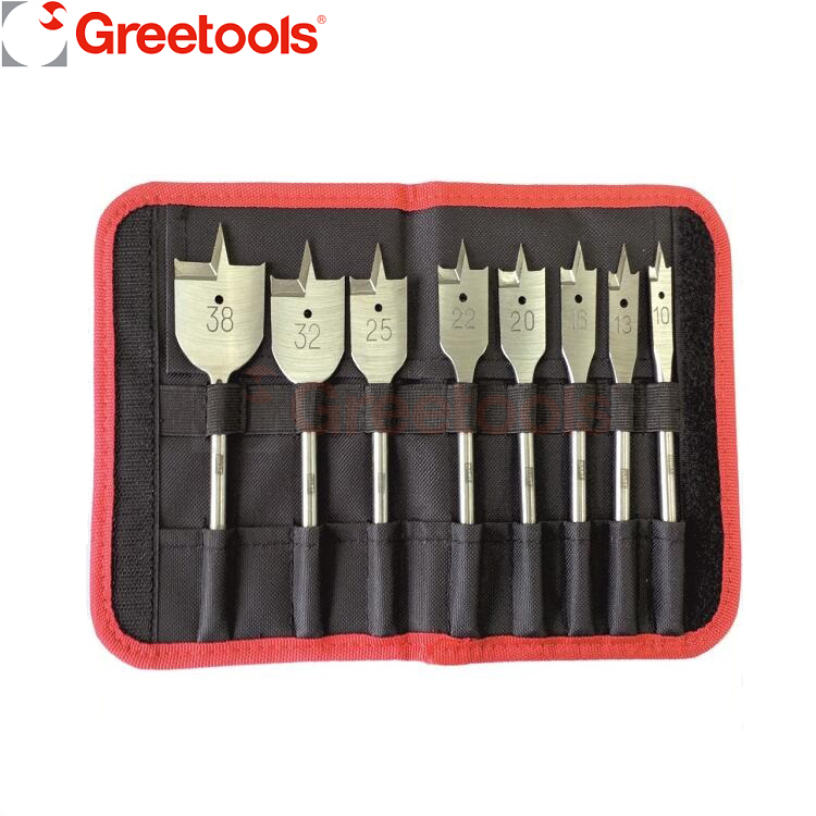  8 Piece Hex Shank Groove Flat Wood Bits Set