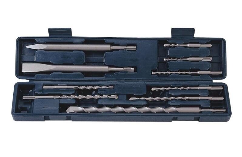 10 Piece SDS Plus Drill Bits and Chisel Set in a robust plastic carry case